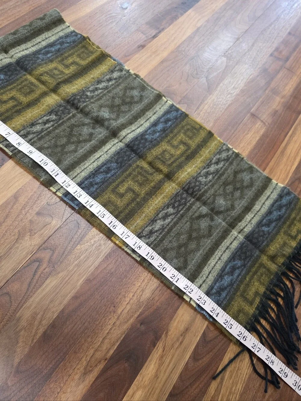 Vintage Pierre Cardin Fringed Scarf Mens Geometric Earthy Colors Greek Key